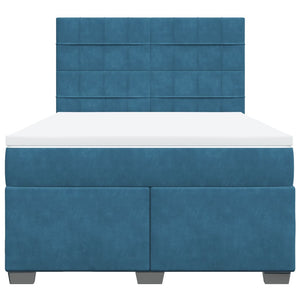 Κρεβάτι Boxspring με Στρώμα Μπλε 140x190 εκ. Βελούδινο