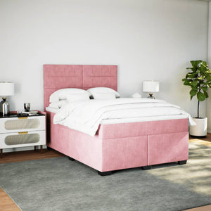 Κρεβάτι Boxspring με Στρώμα Ροζ 140x190 εκ. Βελούδινο - Pakobazaar