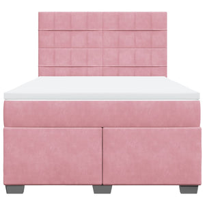 Κρεβάτι Boxspring με Στρώμα Ροζ 140x190 εκ. Βελούδινο - Pakobazaar