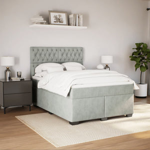 Κρεβάτι Boxspring με Στρώμα Ανοιχτό Γκρι 140x190 εκ. Βελούδινο - Pakobazaar