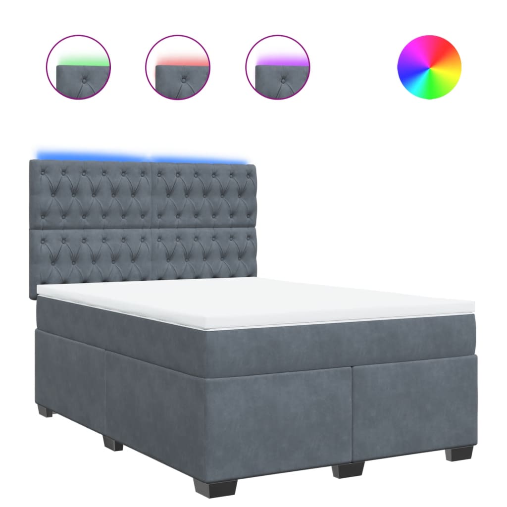 Κρεβάτι Boxspring με Στρώμα Σκούρο Γκρι 140x190 εκ. Βελούδινο - Pakobazaar