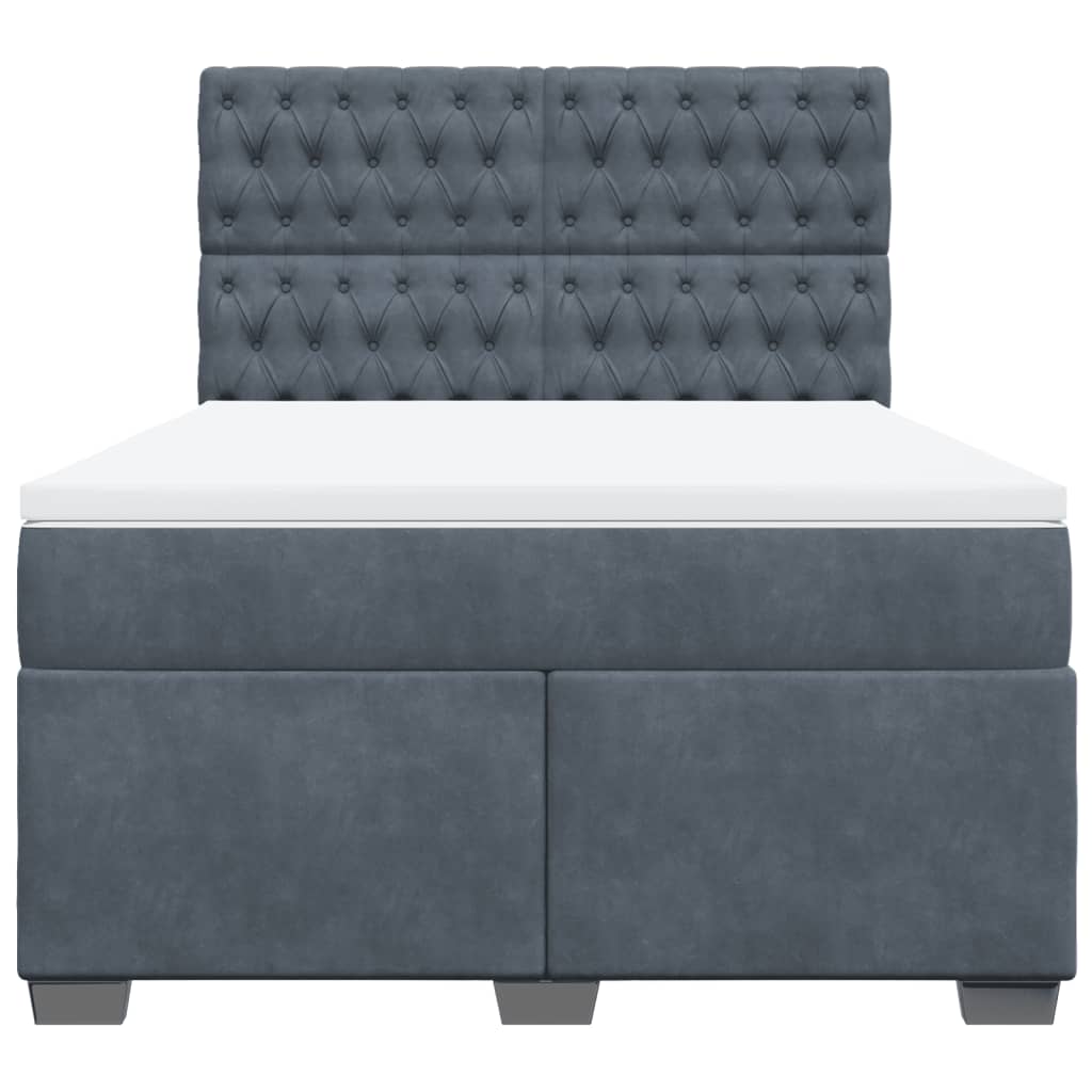 Κρεβάτι Boxspring με Στρώμα Σκούρο Γκρι 140x190 εκ. Βελούδινο - Pakobazaar