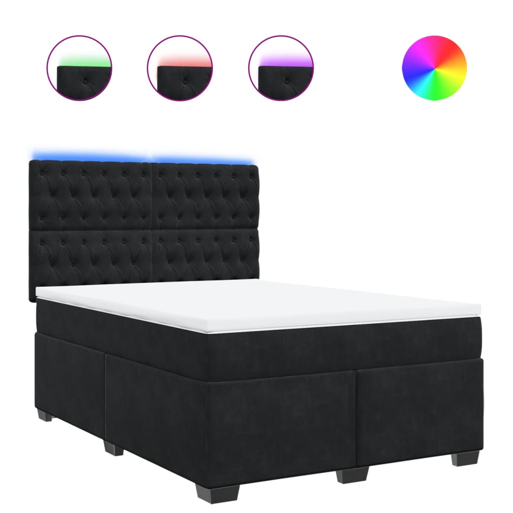 Κρεβάτι Boxspring με Στρώμα Μαύρο 140x190 εκ. Βελούδινο - Pakobazaar