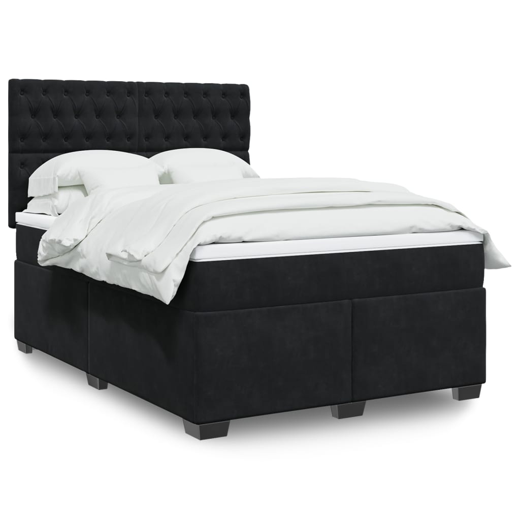 Κρεβάτι Boxspring με Στρώμα Μαύρο 140x190 εκ. Βελούδινο - Pakobazaar