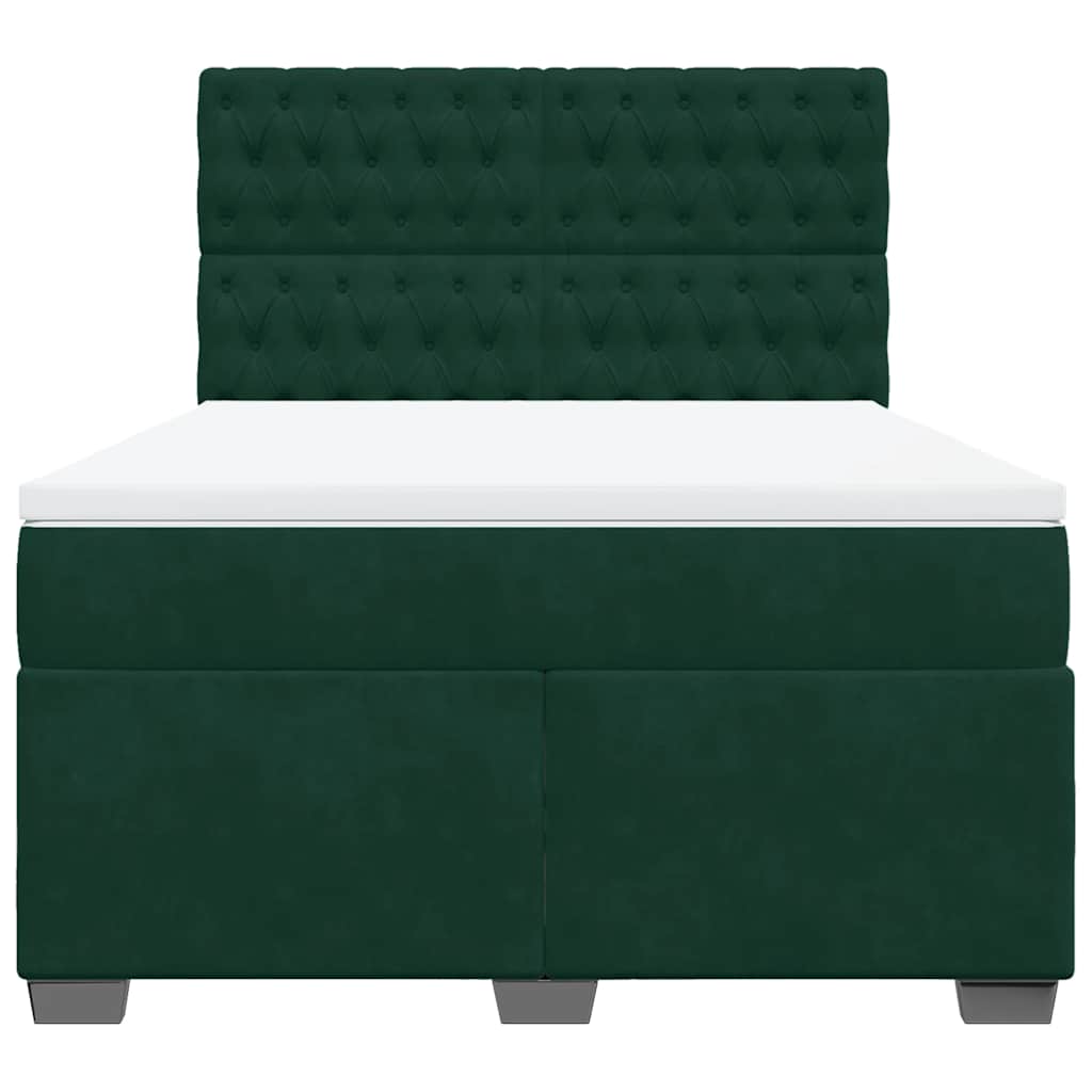 Κρεβάτι Boxspring με Στρώμα Σκούρο Πράσινο 140x190εκ. Βελούδινο - Pakobazaar