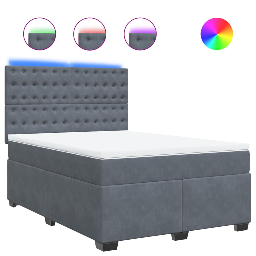 Κρεβάτι Boxspring με Στρώμα Σκούρο Γκρι 140x190 εκ. Βελούδινο - Pakobazaar