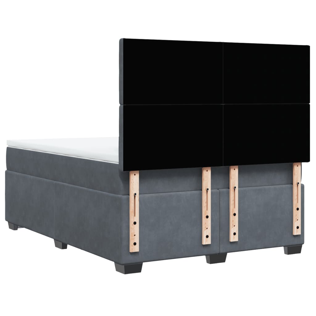 Κρεβάτι Boxspring με Στρώμα Σκούρο Γκρι 140x190 εκ. Βελούδινο - Pakobazaar