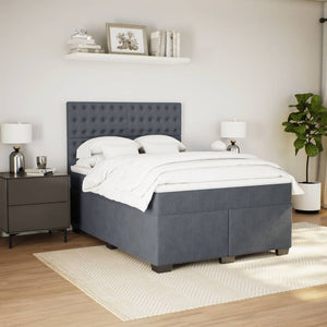Κρεβάτι Boxspring με Στρώμα Σκούρο Γκρι 140x190 εκ. Βελούδινο - Pakobazaar