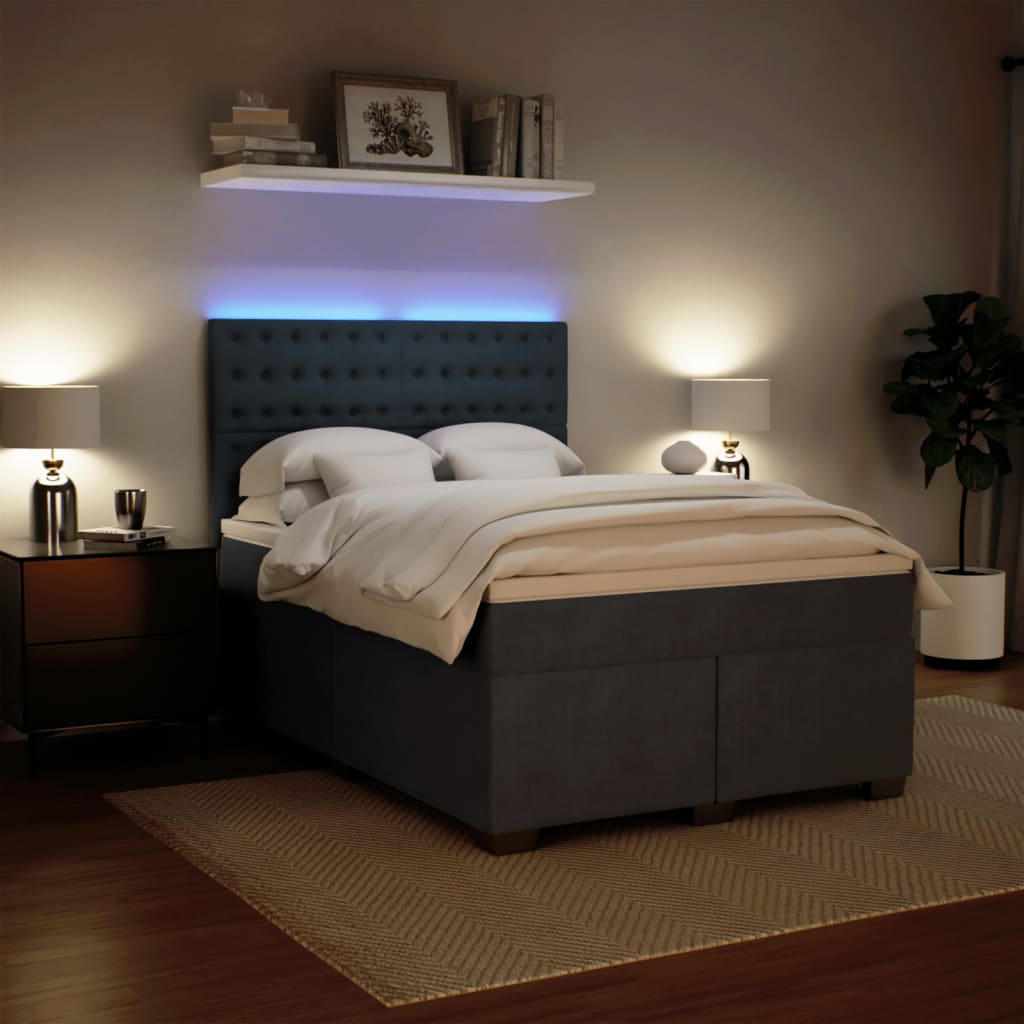 Κρεβάτι Boxspring με Στρώμα Σκούρο Γκρι 140x190 εκ. Βελούδινο - Pakobazaar