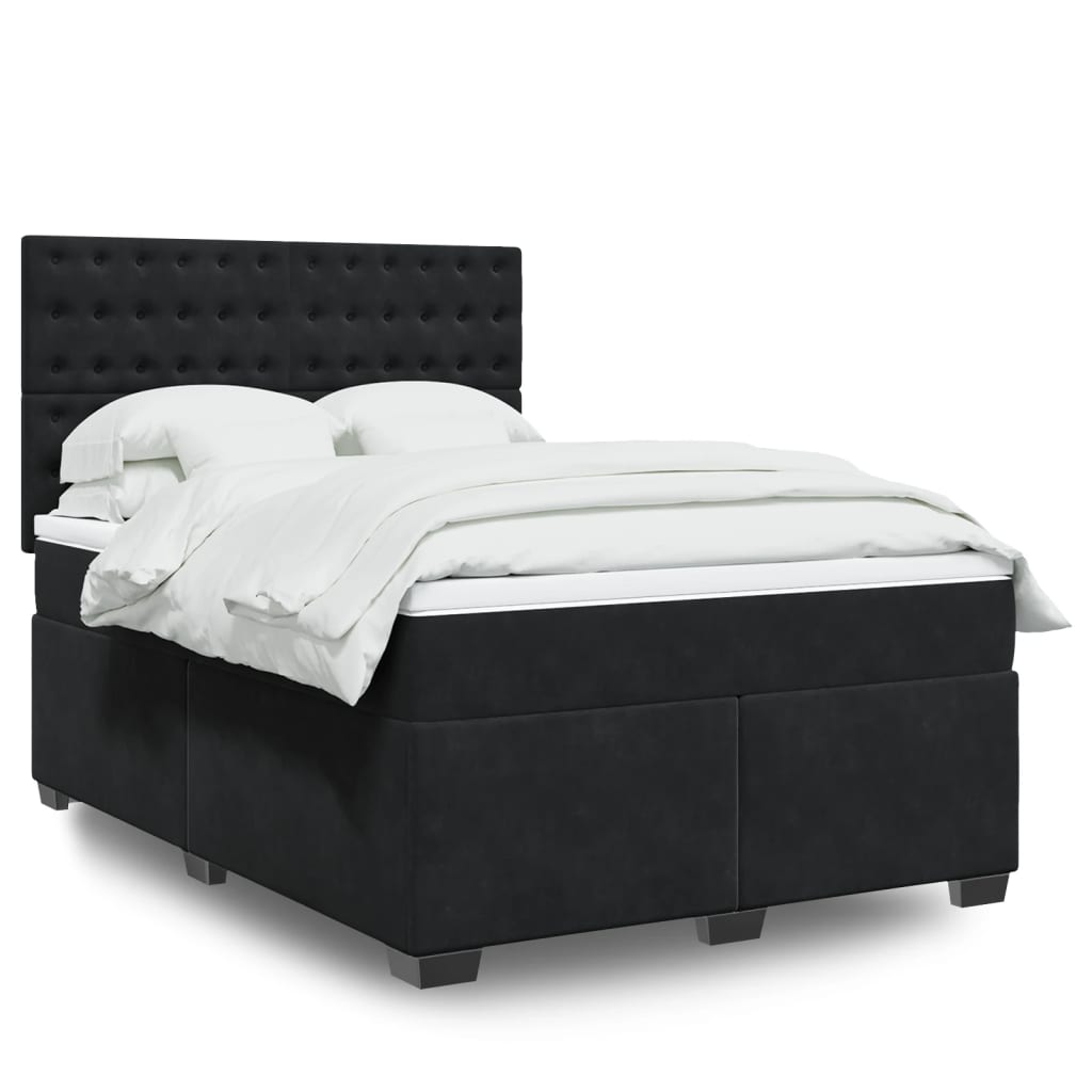 Κρεβάτι Boxspring με Στρώμα Μαύρο 140x190 εκ. Βελούδινο - Pakobazaar