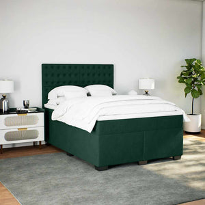 Κρεβάτι Boxspring με Στρώμα Σκούρο Πράσινο 140x190εκ. Βελούδινο - Pakobazaar