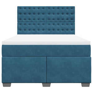Κρεβάτι Boxspring με Στρώμα Μπλε 140x190 εκ. Βελούδινο