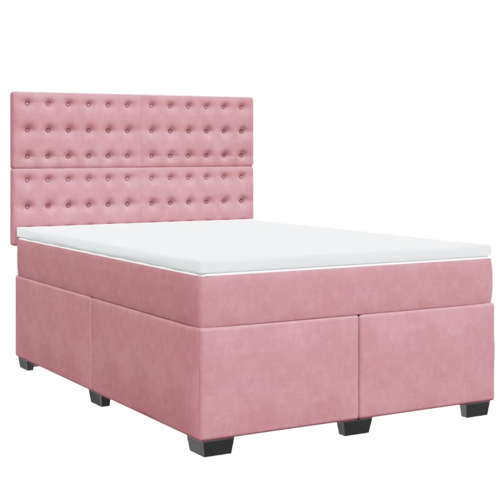 Κρεβάτι Boxspring με Στρώμα Ροζ 140x190 εκ. Βελούδινο - Pakobazaar