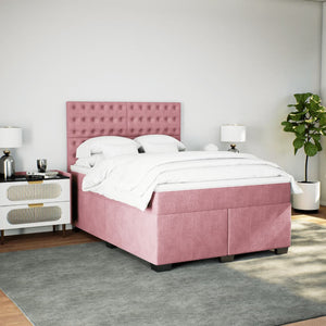 Κρεβάτι Boxspring με Στρώμα Ροζ 140x190 εκ. Βελούδινο - Pakobazaar