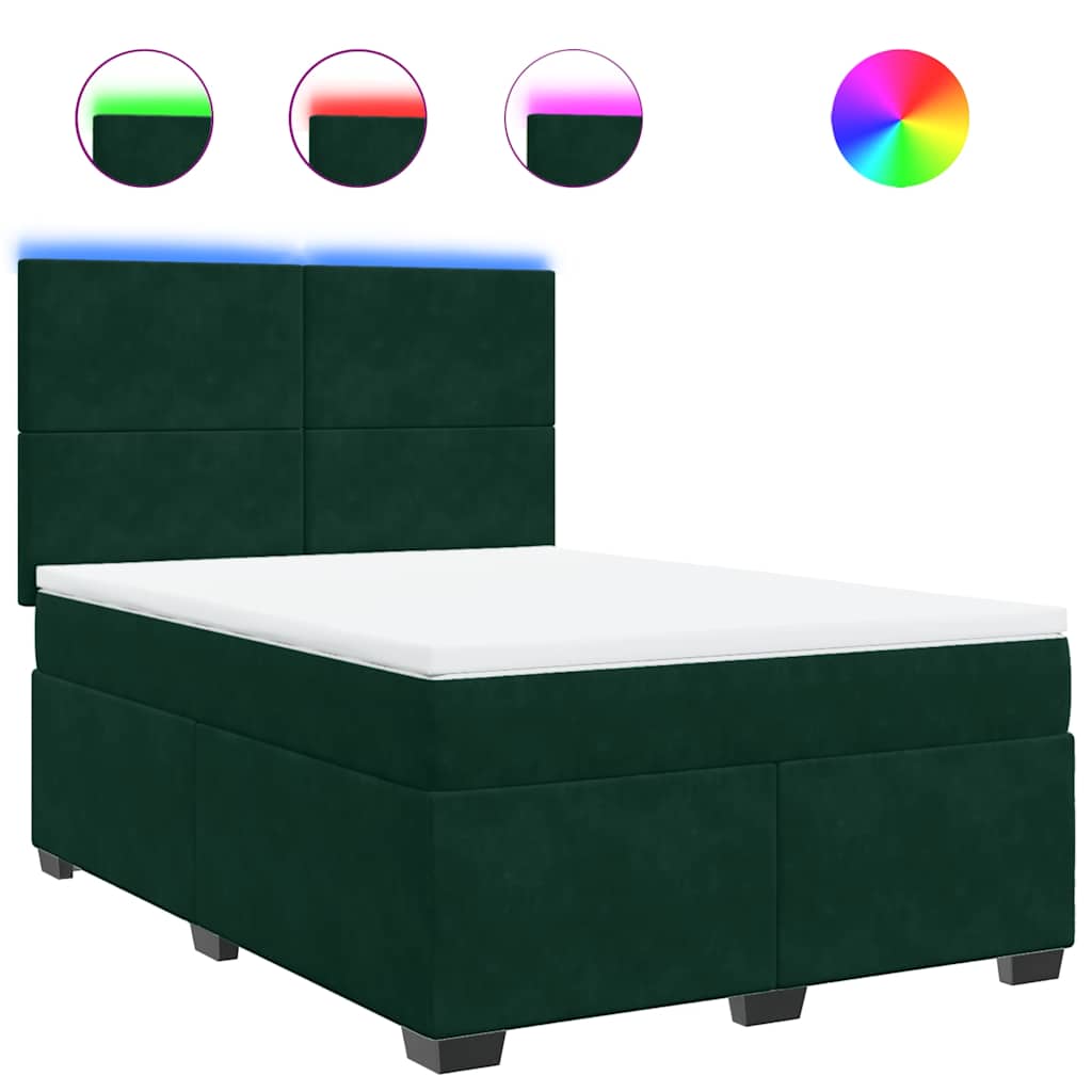 Κρεβάτι Boxspring με Στρώμα Σκούρο Πράσινο 140x200εκ. Βελούδινο