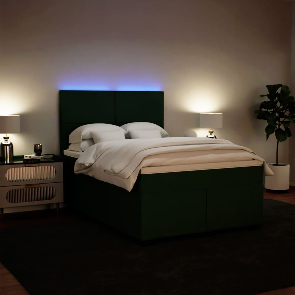 Κρεβάτι Boxspring με Στρώμα Σκούρο Πράσινο 140x200εκ. Βελούδινο