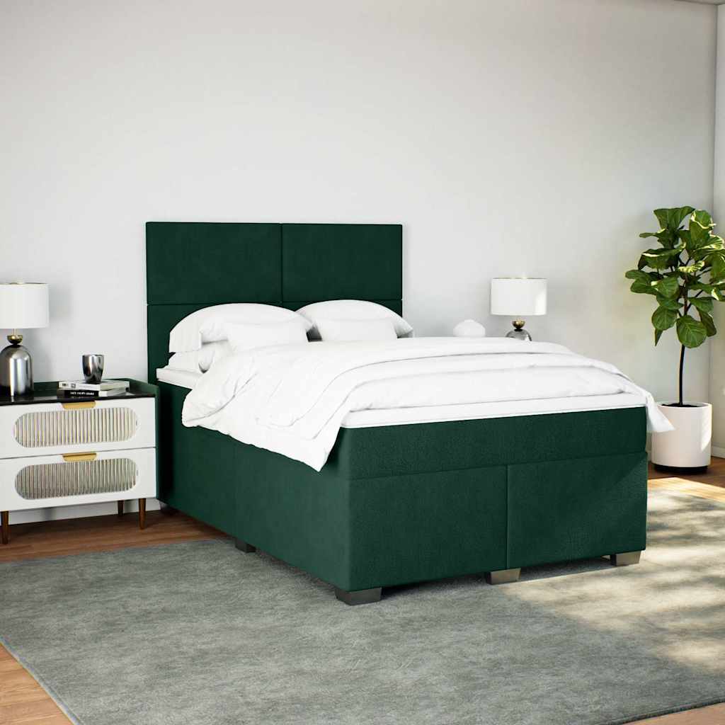Κρεβάτι Boxspring με Στρώμα Σκούρο Πράσινο 140x200εκ. Βελούδινο
