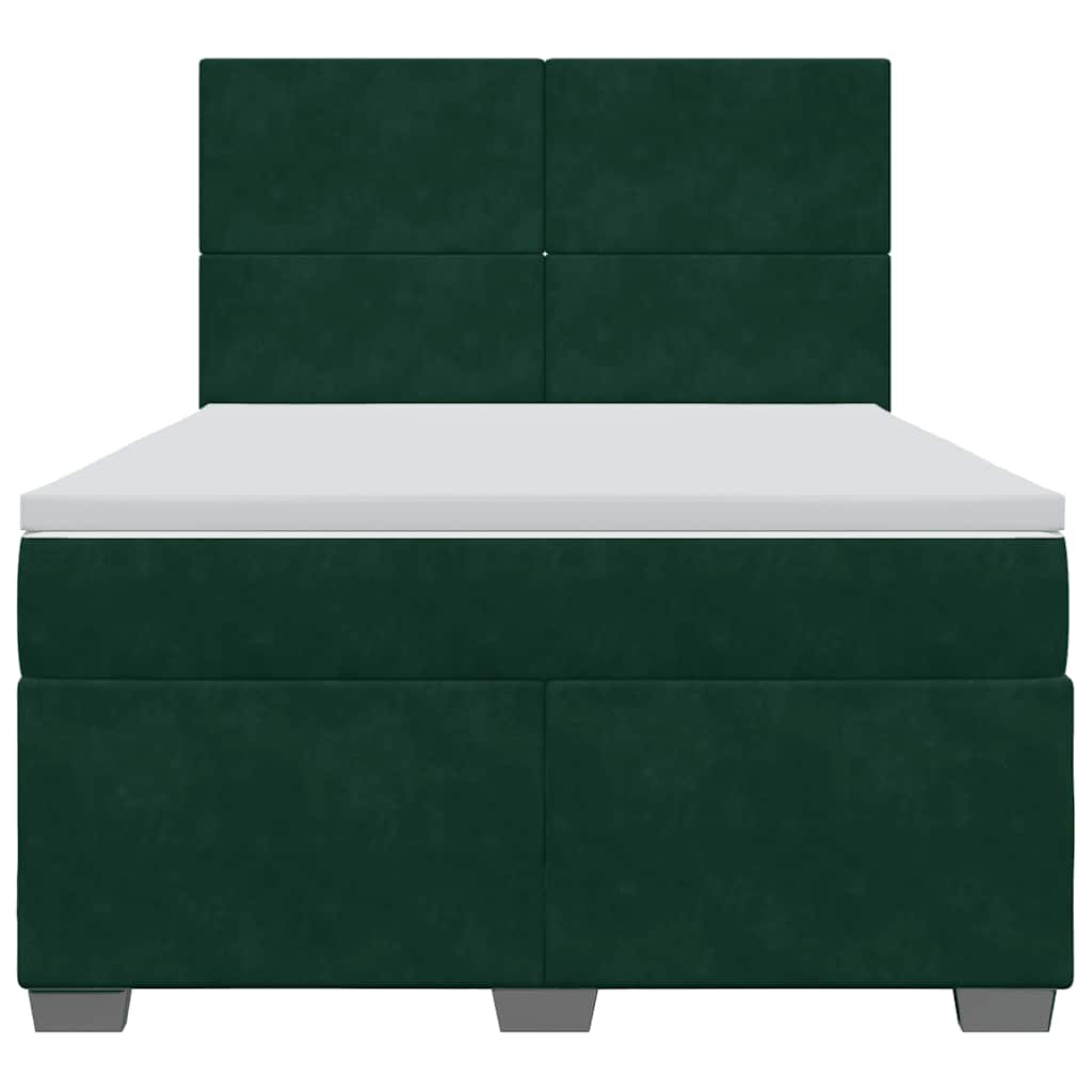 Κρεβάτι Boxspring με Στρώμα Σκούρο Πράσινο 140x200εκ. Βελούδινο