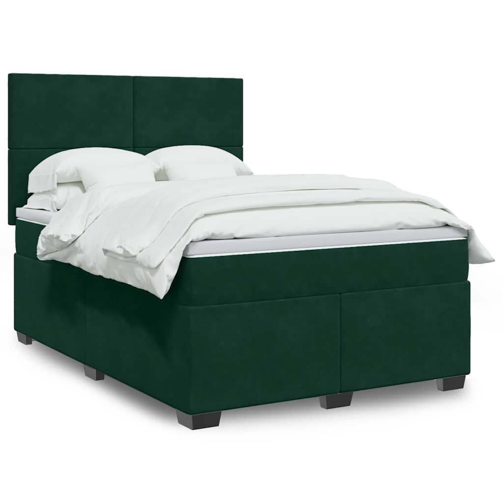 Κρεβάτι Boxspring με Στρώμα Σκούρο Πράσινο 140x200εκ. Βελούδινο