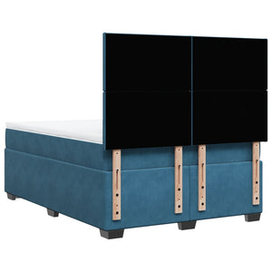 Κρεβάτι Boxspring με Στρώμα Μπλε 140x200 εκ. Βελούδινο - Pakobazaar