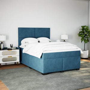 Κρεβάτι Boxspring με Στρώμα Μπλε 140x200 εκ. Βελούδινο - Pakobazaar