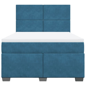 Κρεβάτι Boxspring με Στρώμα Μπλε 140x200 εκ. Βελούδινο - Pakobazaar