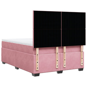 Κρεβάτι Boxspring με Στρώμα Ροζ 140x200 εκ. Βελούδινο - Pakobazaar