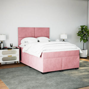 Κρεβάτι Boxspring με Στρώμα Ροζ 140x200 εκ. Βελούδινο - Pakobazaar