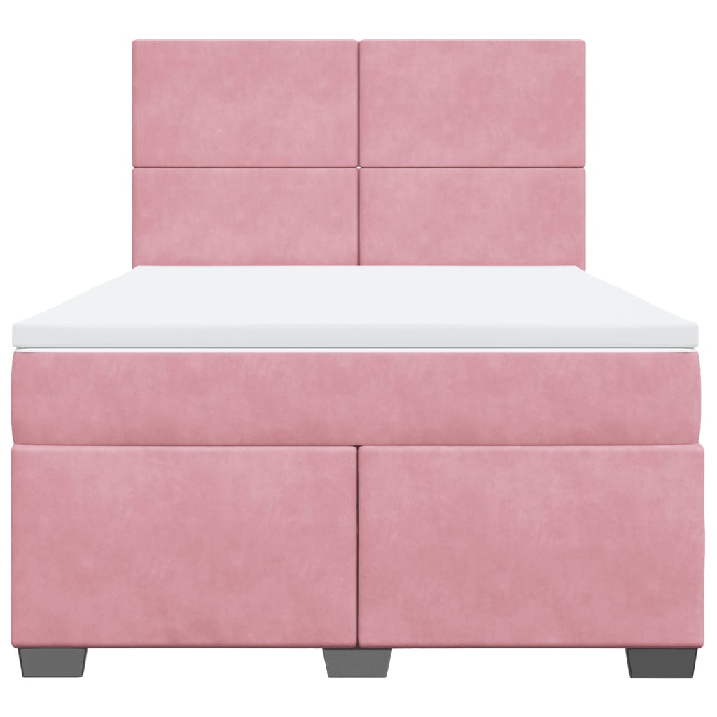 Κρεβάτι Boxspring με Στρώμα Ροζ 140x200 εκ. Βελούδινο - Pakobazaar