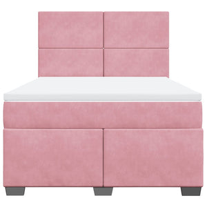 Κρεβάτι Boxspring με Στρώμα Ροζ 140x200 εκ. Βελούδινο - Pakobazaar