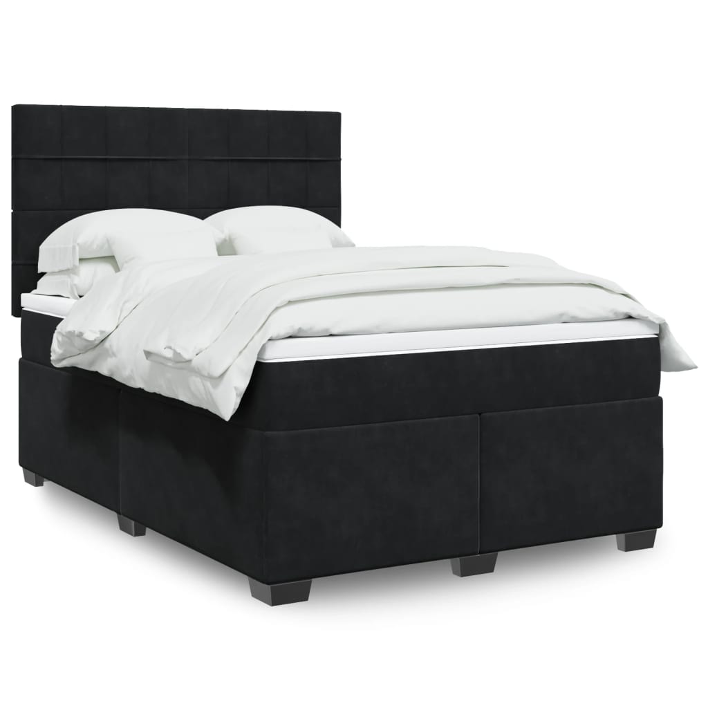 Κρεβάτι Boxspring με Στρώμα Μαύρο 140x200 εκ. Βελούδινο