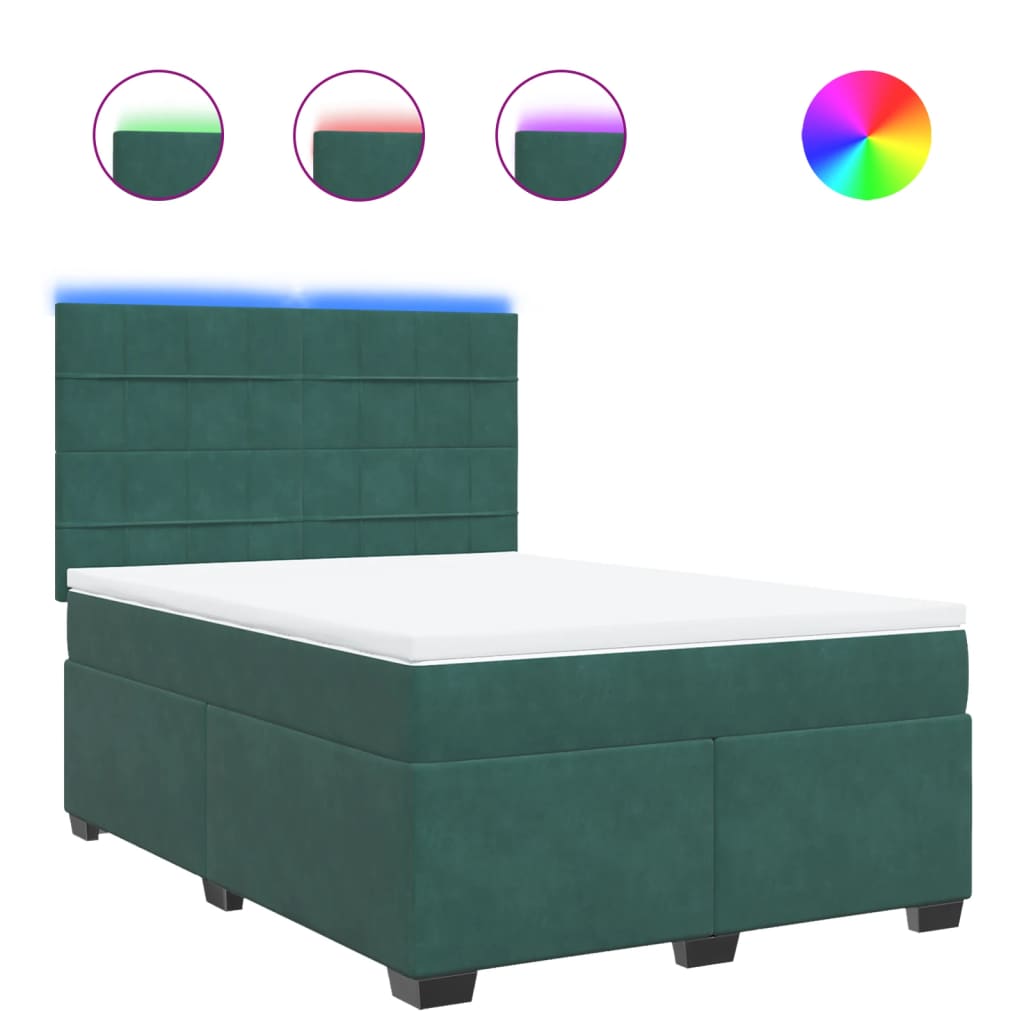 Κρεβάτι Boxspring με Στρώμα Σκούρο Πράσινο 140x200εκ. Βελούδινο