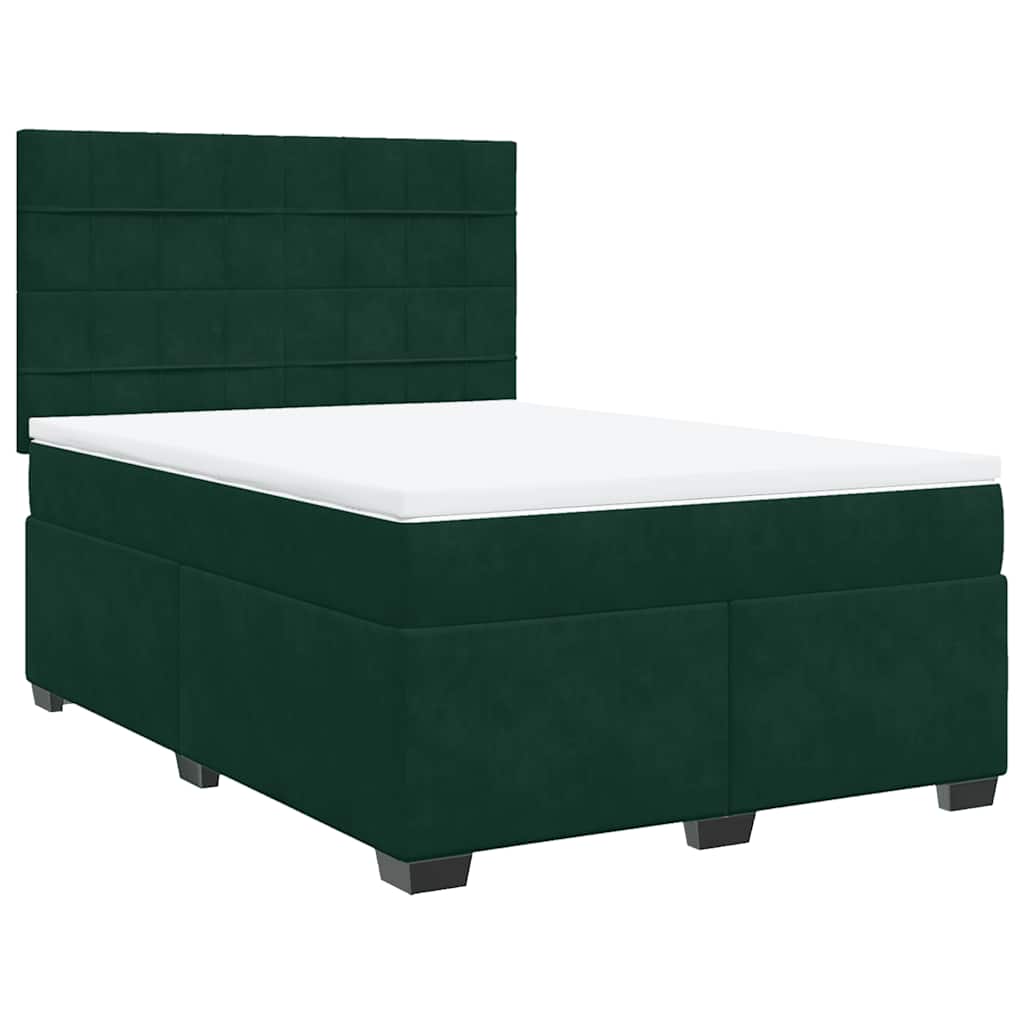 Κρεβάτι Boxspring με Στρώμα Σκούρο Πράσινο 140x200εκ. Βελούδινο