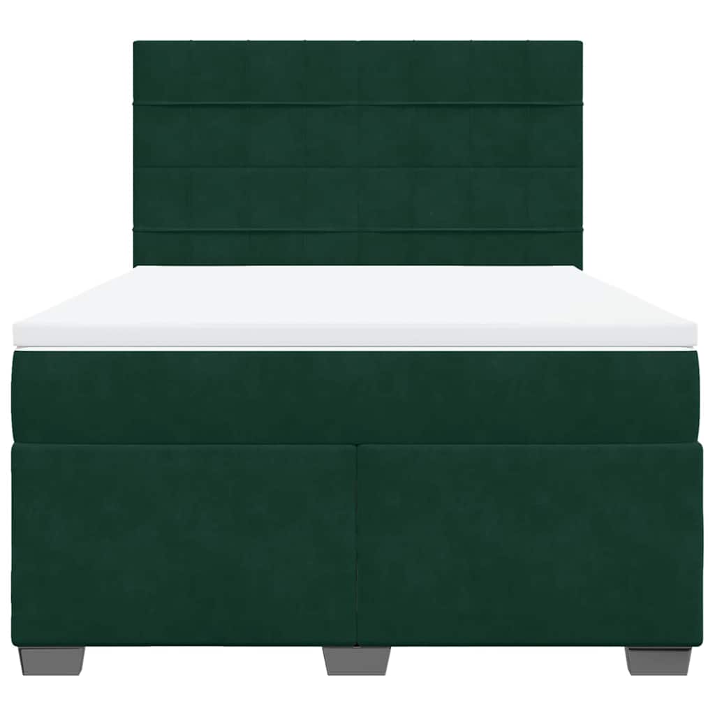 Κρεβάτι Boxspring με Στρώμα Σκούρο Πράσινο 140x200εκ. Βελούδινο
