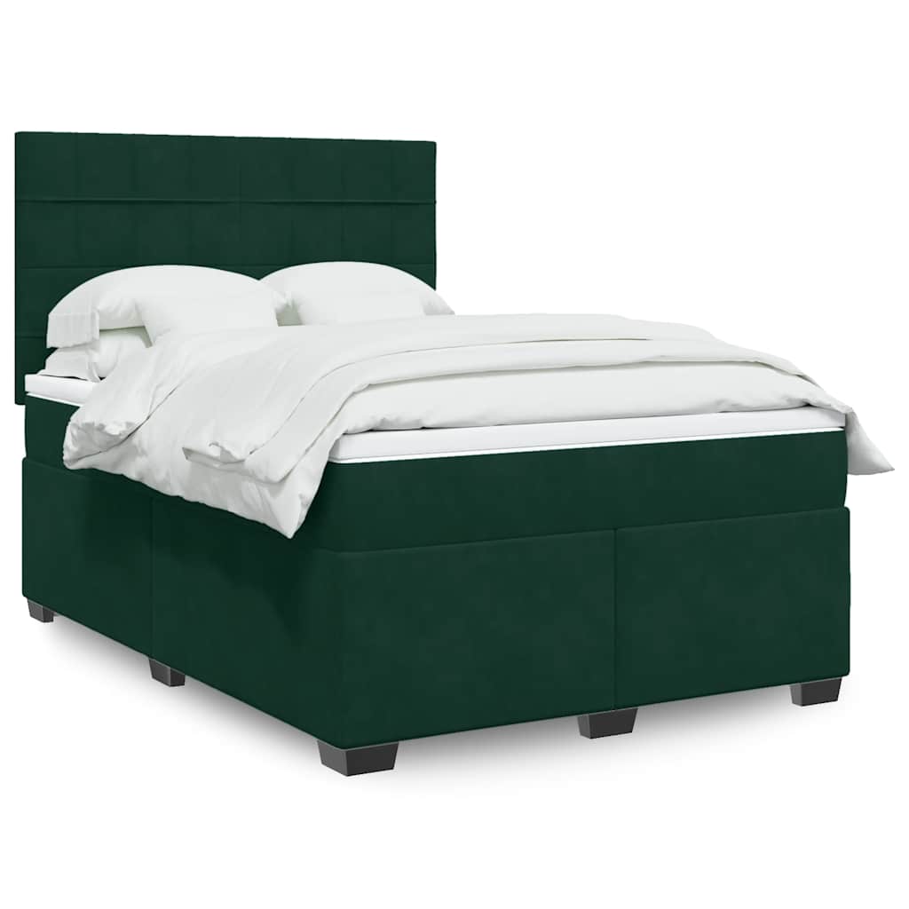 Κρεβάτι Boxspring με Στρώμα Σκούρο Πράσινο 140x200εκ. Βελούδινο