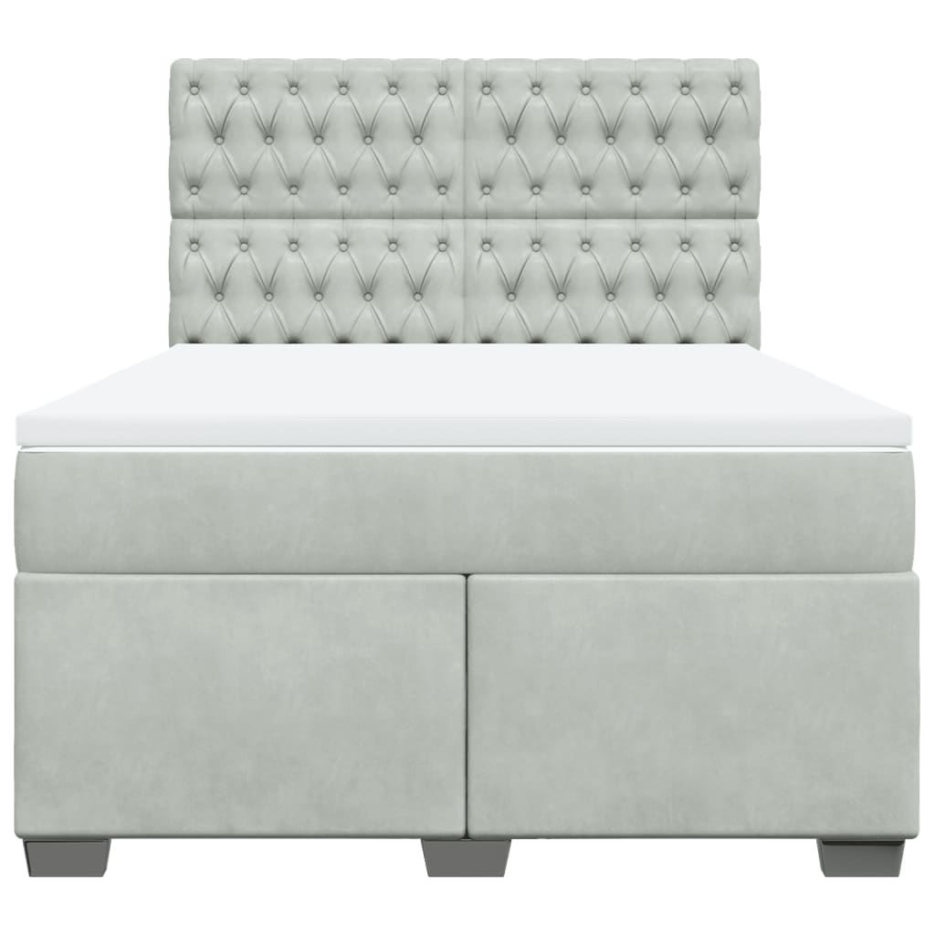 Κρεβάτι Boxspring με Στρώμα Ανοιχτό Γκρι 140x200 εκ. Βελούδινο - Pakobazaar