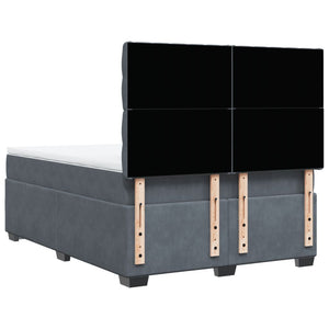 Κρεβάτι Boxspring με Στρώμα Σκούρο Γκρι 140x200 εκ. Βελούδινο - Pakobazaar