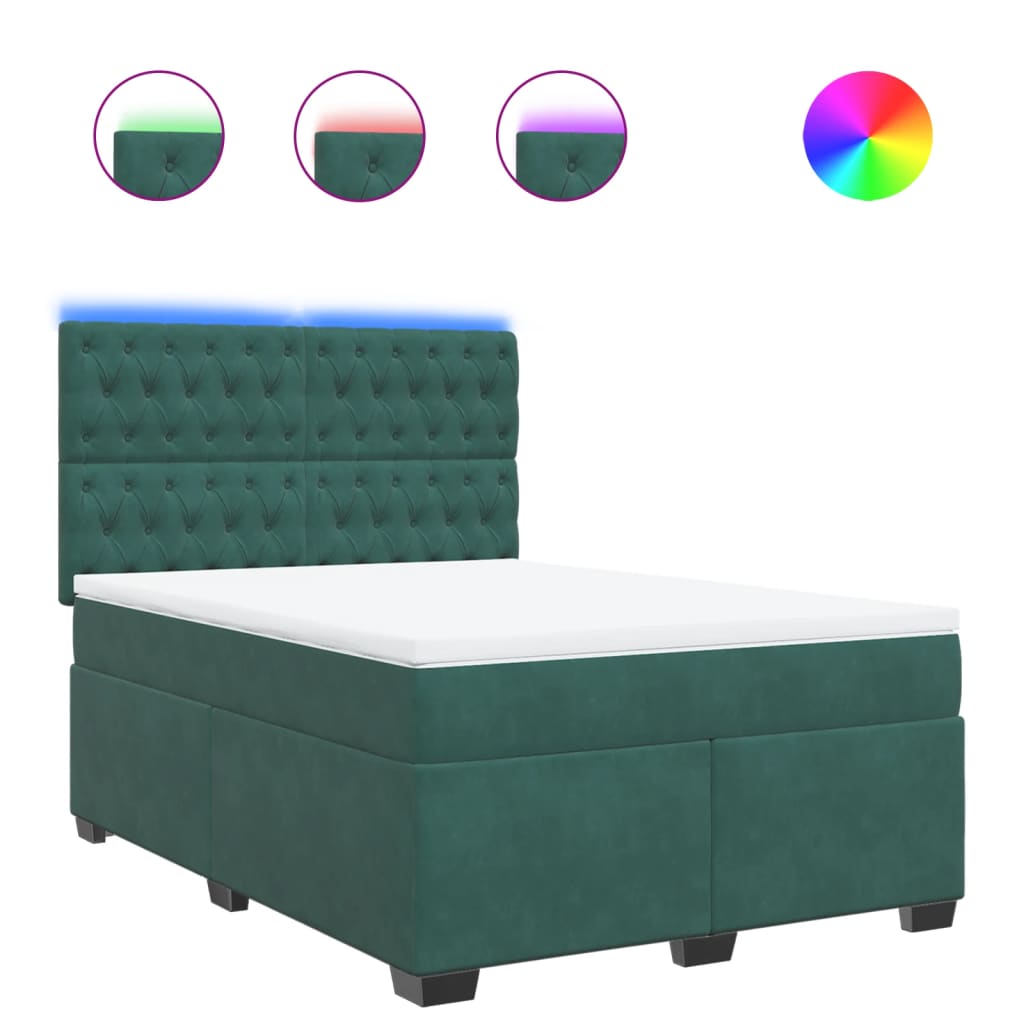 Κρεβάτι Boxspring με Στρώμα Σκούρο Πράσινο 140x200εκ. Βελούδινο