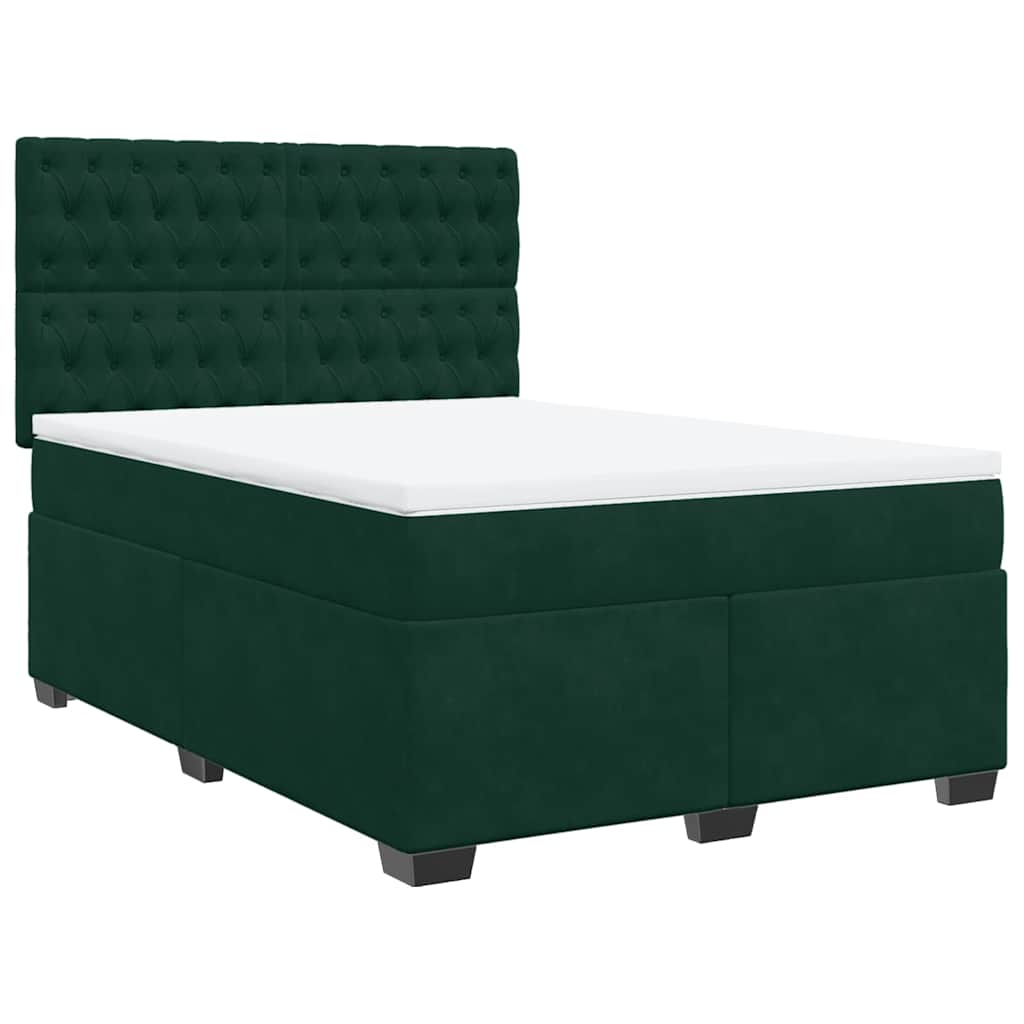 Κρεβάτι Boxspring με Στρώμα Σκούρο Πράσινο 140x200εκ. Βελούδινο
