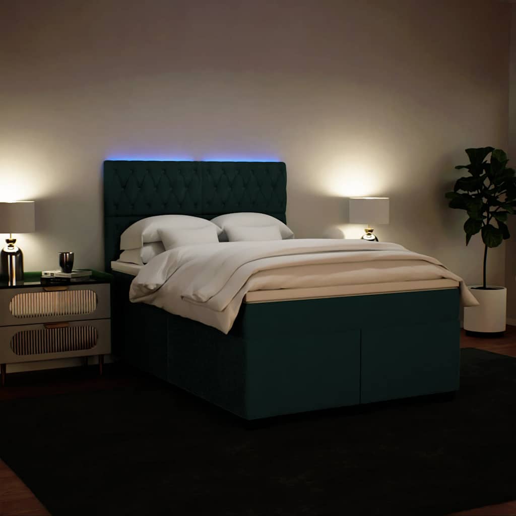 Κρεβάτι Boxspring με Στρώμα Σκούρο Πράσινο 140x200εκ. Βελούδινο