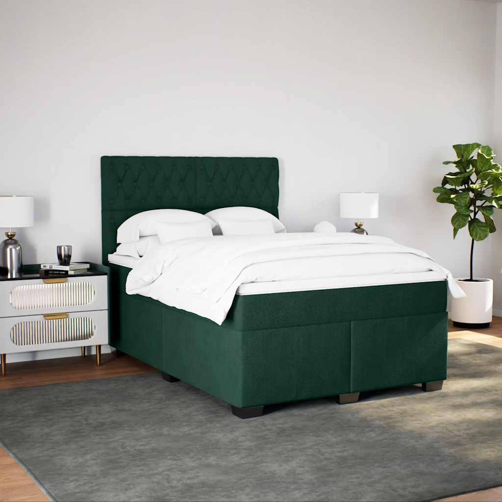 Κρεβάτι Boxspring με Στρώμα Σκούρο Πράσινο 140x200εκ. Βελούδινο
