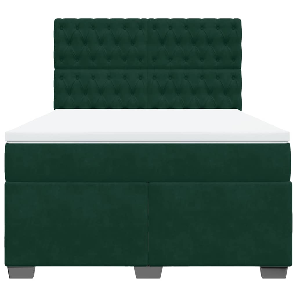 Κρεβάτι Boxspring με Στρώμα Σκούρο Πράσινο 140x200εκ. Βελούδινο
