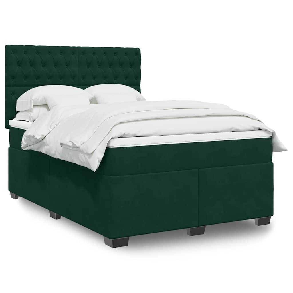 Κρεβάτι Boxspring με Στρώμα Σκούρο Πράσινο 140x200εκ. Βελούδινο