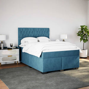 Κρεβάτι Boxspring με Στρώμα Μπλε 140x200 εκ. Βελούδινο - Pakobazaar