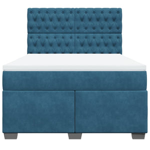 Κρεβάτι Boxspring με Στρώμα Μπλε 140x200 εκ. Βελούδινο - Pakobazaar