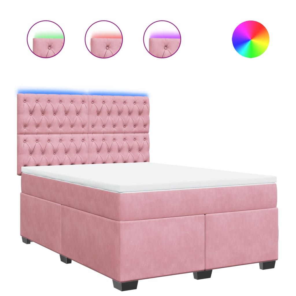 Κρεβάτι Boxspring με Στρώμα Ροζ 140x200 εκ. Βελούδινο - Pakobazaar