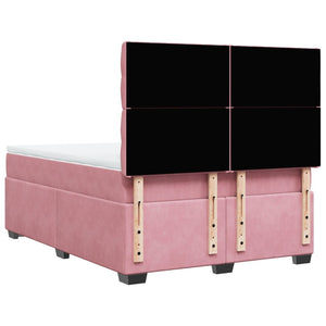 Κρεβάτι Boxspring με Στρώμα Ροζ 140x200 εκ. Βελούδινο - Pakobazaar