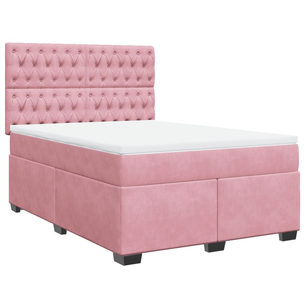 Κρεβάτι Boxspring με Στρώμα Ροζ 140x200 εκ. Βελούδινο - Pakobazaar