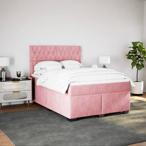 Κρεβάτι Boxspring με Στρώμα Ροζ 140x200 εκ. Βελούδινο - Pakobazaar