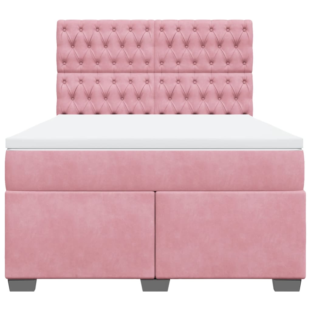 Κρεβάτι Boxspring με Στρώμα Ροζ 140x200 εκ. Βελούδινο - Pakobazaar